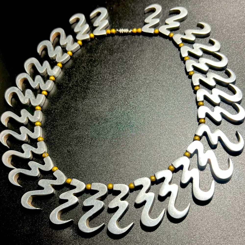 Vintage Brass & Silver S Bead Collar Necklace Unique Tribal Style Metal …